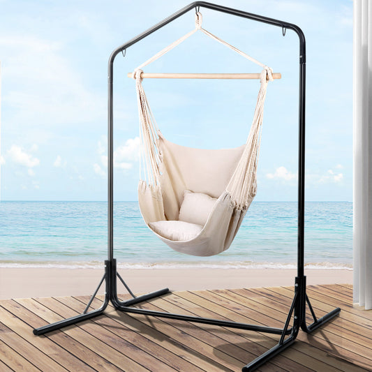Outdoor Hammock Chair with Stand Hanging Hammock with Pillow - Cream