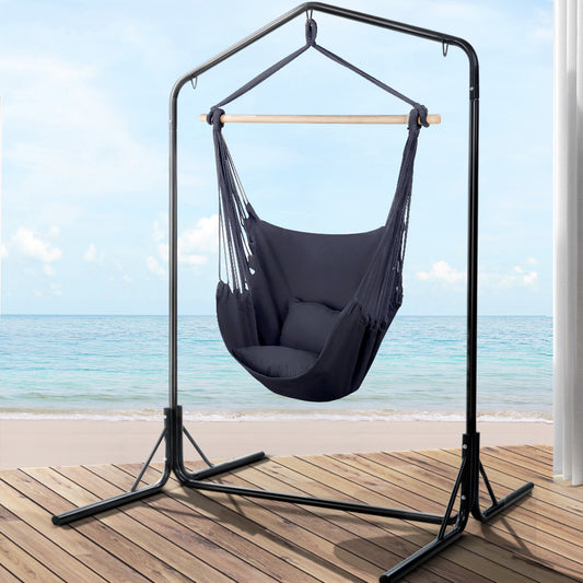 Outdoor Hammock Chair with Stand Swing Hanging Hammock with Pillow - Grey