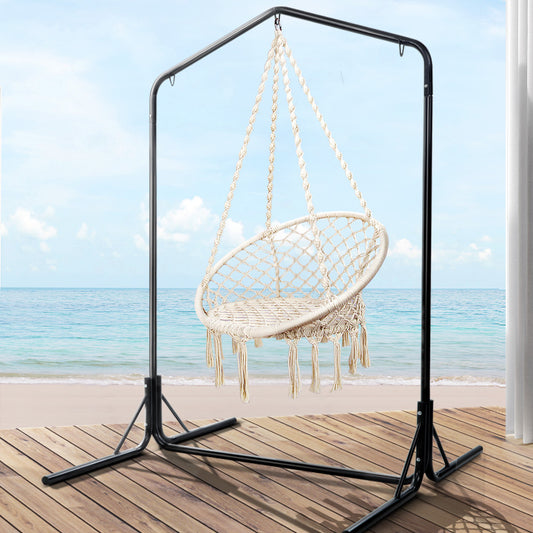 124cm Outdoor Hammock Chair with Stand Cotton Swing Relax Hanging - Cream