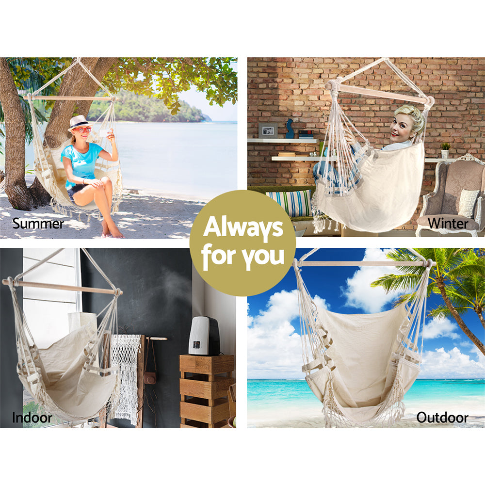 Hanging Hammock Chair Outdoor Swing Hammocks Tassel - Cream