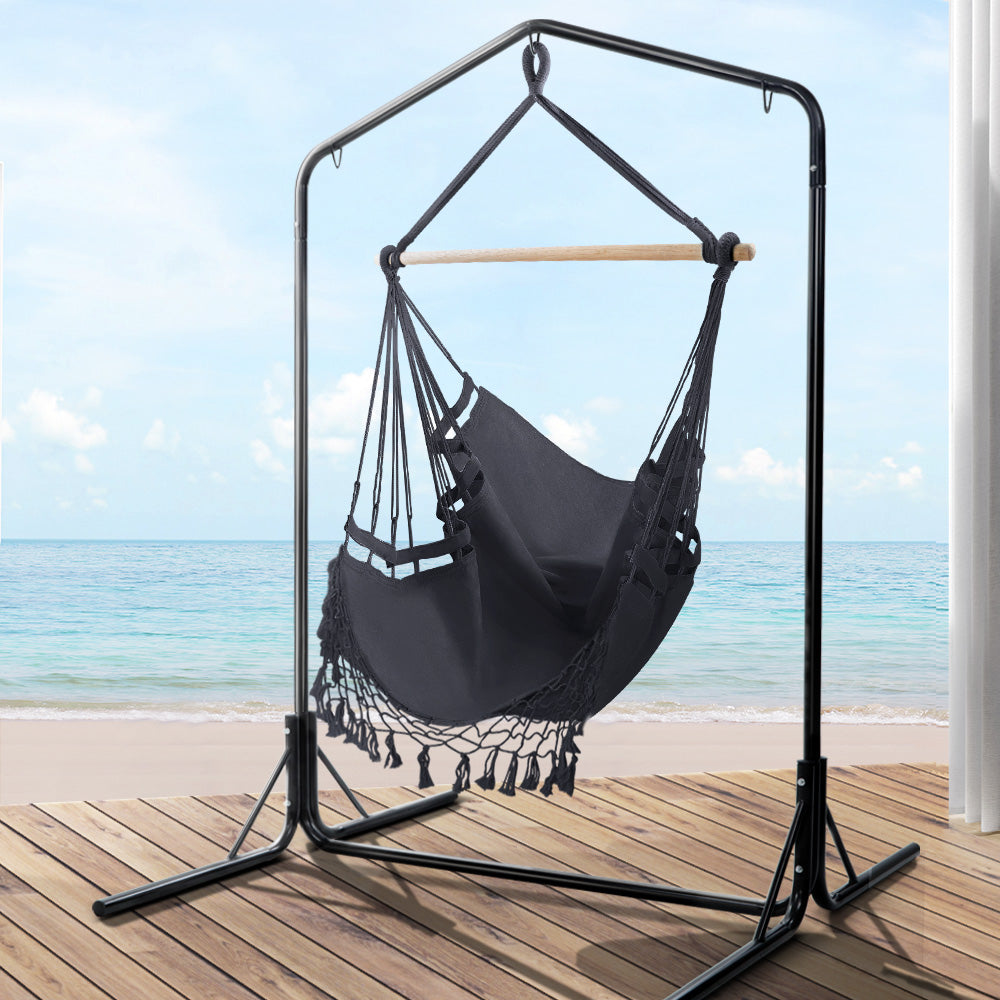 Outdoor Hammock Chair with Stand Tassel Hanging Rope Hammocks - Grey