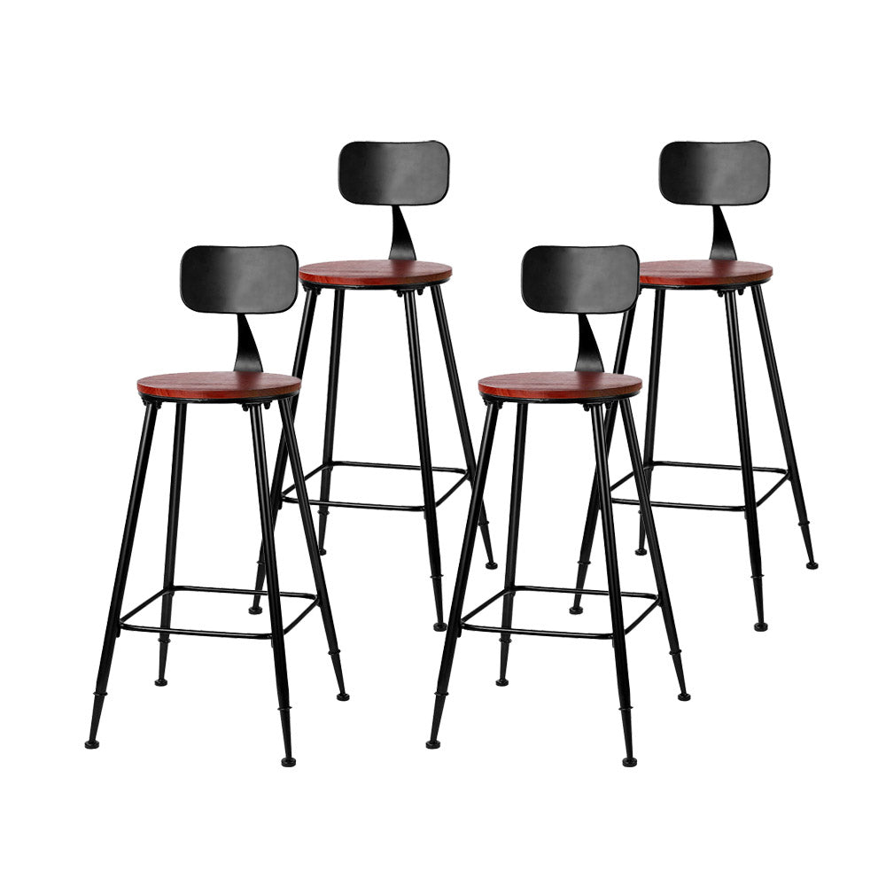 Set of 4 Assen Bar Stools Pinewood Metal - Black