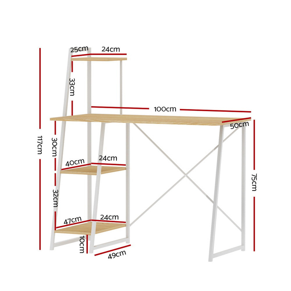 Artiss Computer Desk Bookshelf Storage Oak 100cm