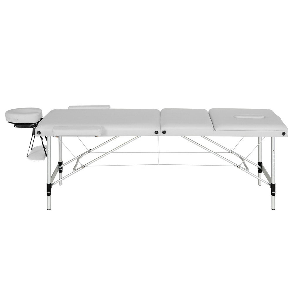 Massage Table 65cm Portable 3 Fold Aluminium Beauty Bed - White