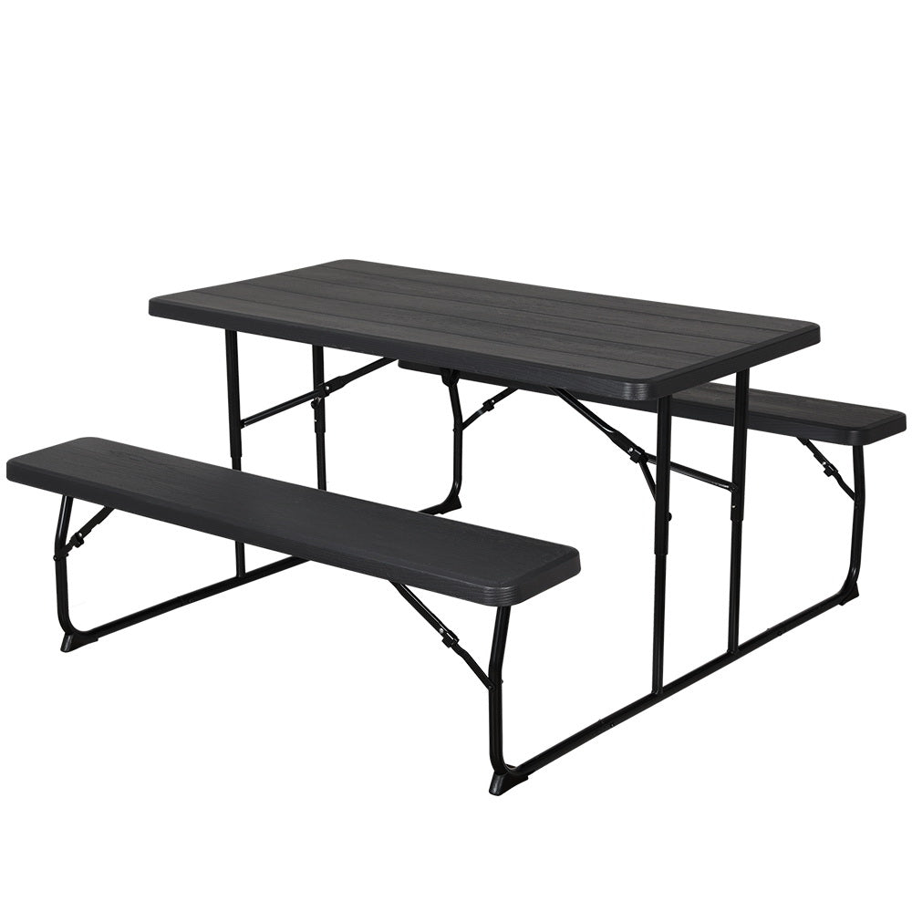 Holden 4-Seater Picnic Patio Bench Camp Folding Table 3-Piece Outdoor Dining Set - Black