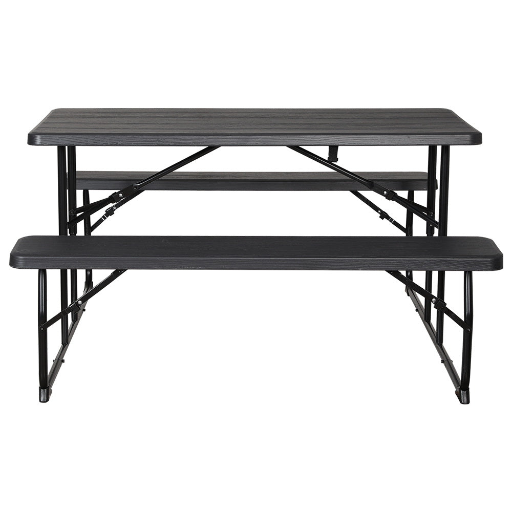 Holden 4-Seater Picnic Patio Bench Camp Folding Table 3-Piece Outdoor Dining Set - Black