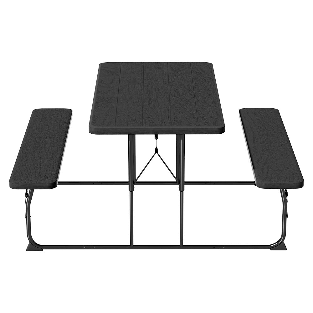 Holden 4-Seater Picnic Patio Bench Camp Folding Table 3-Piece Outdoor Dining Set - Black