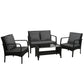 Camborne 4-Seater Furniture Lounge Table Chairs Garden Patio Wicker Sofa 4-Piece Outdoor Sofa - Black