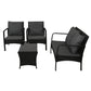 Camborne 4-Seater Furniture Lounge Table Chairs Garden Patio Wicker Sofa 4-Piece Outdoor Sofa - Black