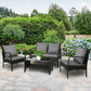 Camborne 4-Seater Furniture Lounge Table Chairs Garden Patio Wicker Sofa 4-Piece Outdoor Sofa - Black