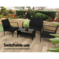 Camborne 4-Seater Furniture Lounge Table Chairs Garden Patio Wicker Sofa 4-Piece Outdoor Sofa - Black