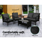 Camborne 4-Seater Furniture Lounge Table Chairs Garden Patio Wicker Sofa 4-Piece Outdoor Sofa - Black