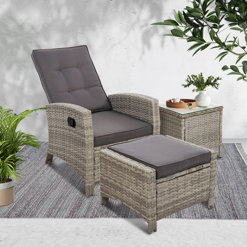 Buy Outdoor Setting Recliner Chair Table Set Wicker lounge Patio ...