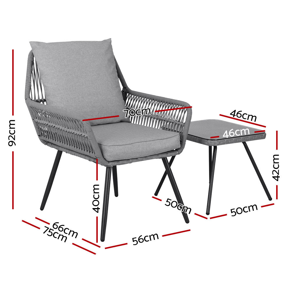 Dionne 2-Seater Chairs Table Patio 3-Piece Outdoor Furniture - Grey