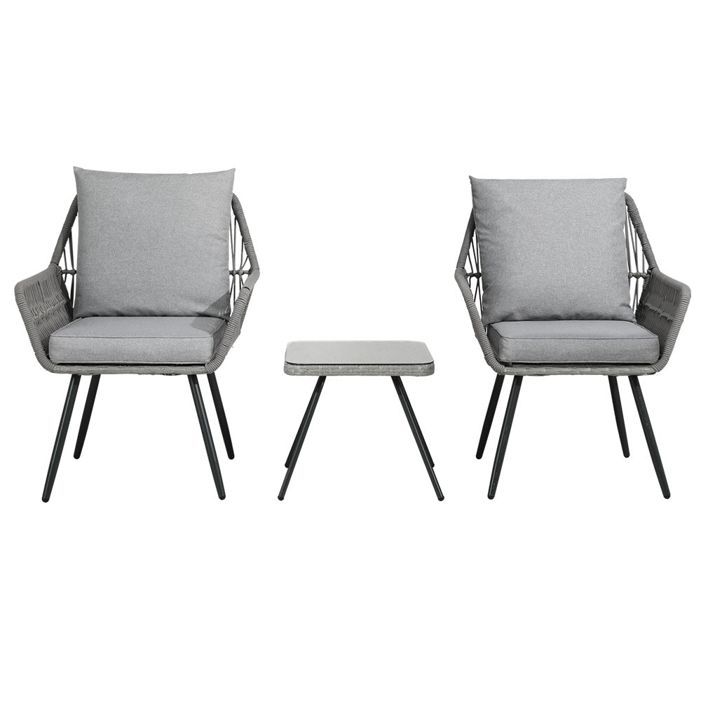 Dionne 2-Seater Chairs Table Patio 3-Piece Outdoor Furniture - Grey