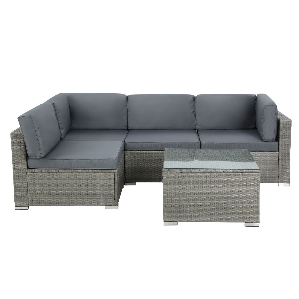 Driffield 4-Seater Furniture Wicker Table Chairs 5-Piece Outdoor Sofa - Grey