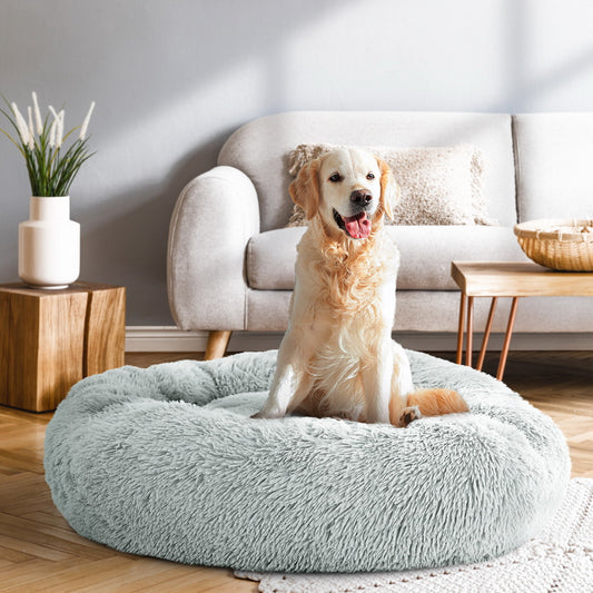 LARGE Dog Beds Pet 90cm Calming Soft Plush - Light Grey