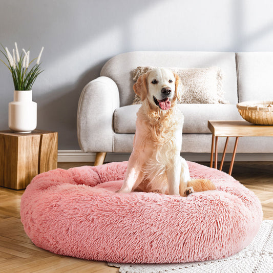 LARGE Dog Beds Pet 90cm Calming Soft Plush - Pink