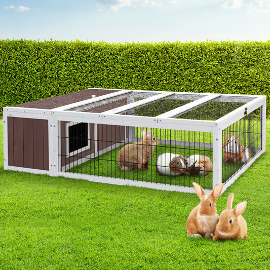 Wooden Rabbit Hutch Chicken Coop Run Cage Habitat House Outdoor Large - Charcoal Large