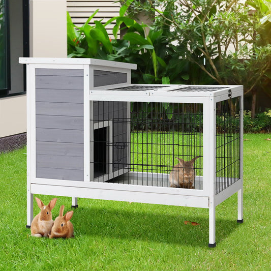 Rabbit Hutch Wooden Ferret Cage Habitat House Outdoor Large - Grey Large