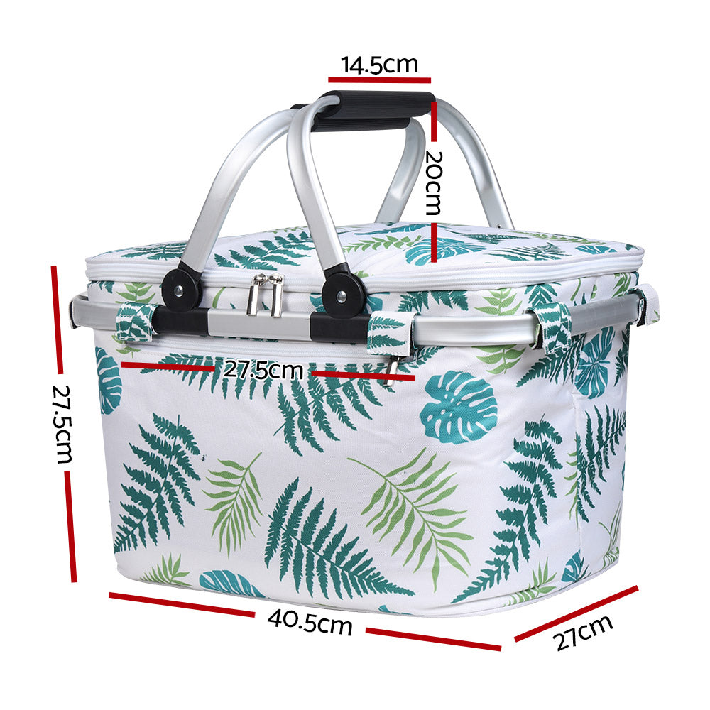 Folding Picnic Bag Basket Hamper Camping Hiking Insulated Lunch Cooler