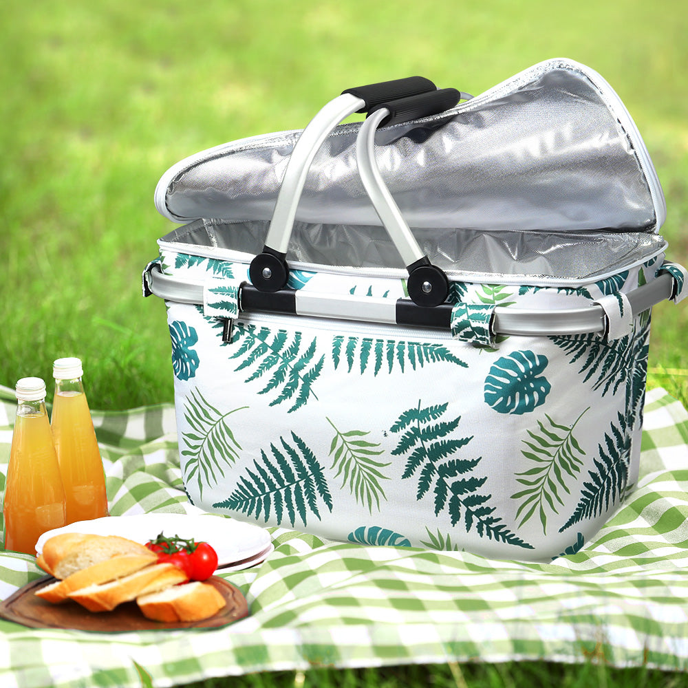 Folding Picnic Bag Basket Hamper Camping Hiking Insulated Lunch Cooler