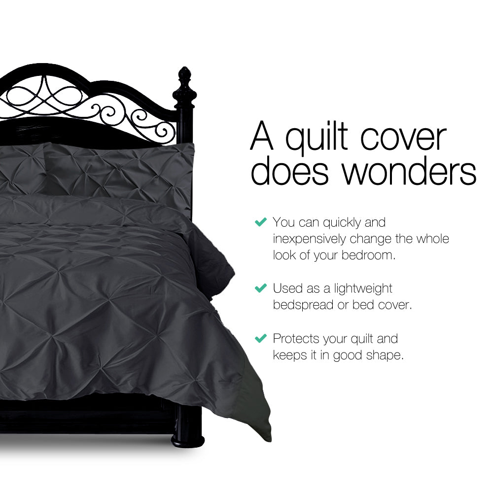 SUPER KING 3-Piece Quilt Cover Set Diamond Pintuck - Black