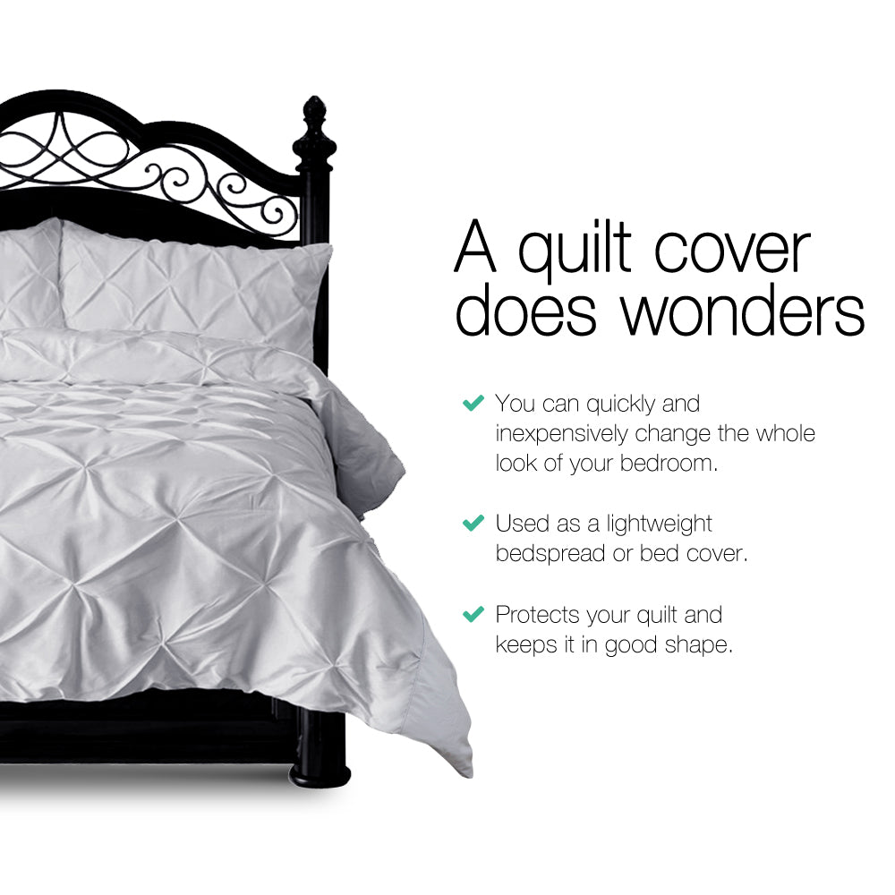 QUEEN 3-Piece Quilt Cover Set Diamond - Grey