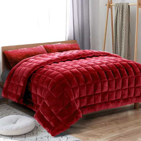 Queen Giselle Bedding Faux Mink Quilt Burgundy