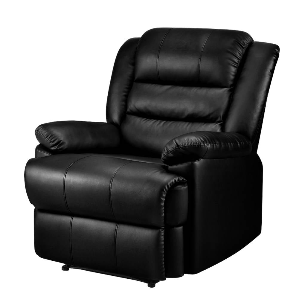 Recliner Chair Armchair Luxury Single Lounge Sofa Couch Leather Black ...