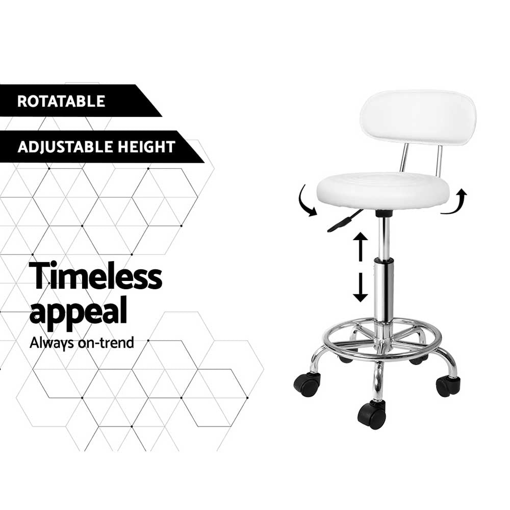 Salon Stool Swivel Chair Backrest White