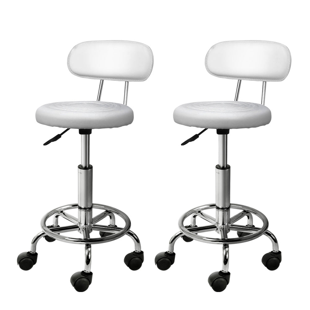 Set of 2 Salon Stool Swivel Chair Backrest White