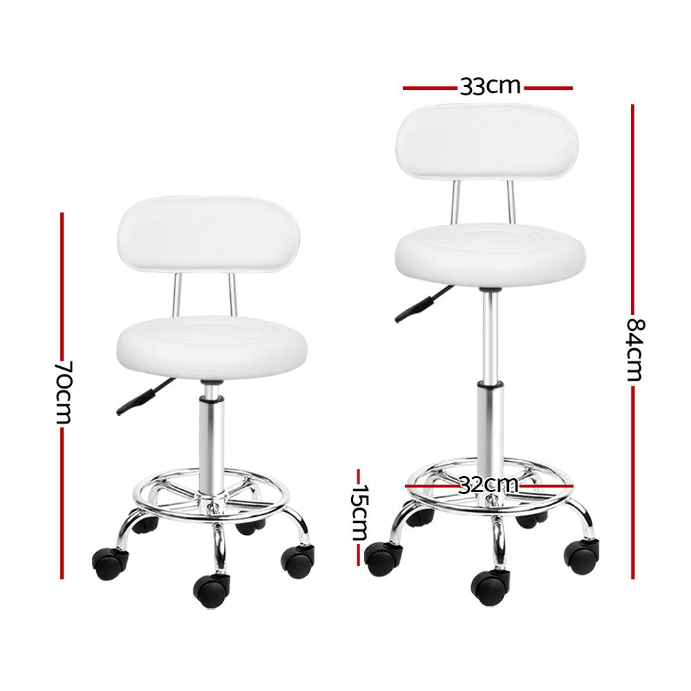 Set of 2 Salon Stool Swivel Chair Backrest White