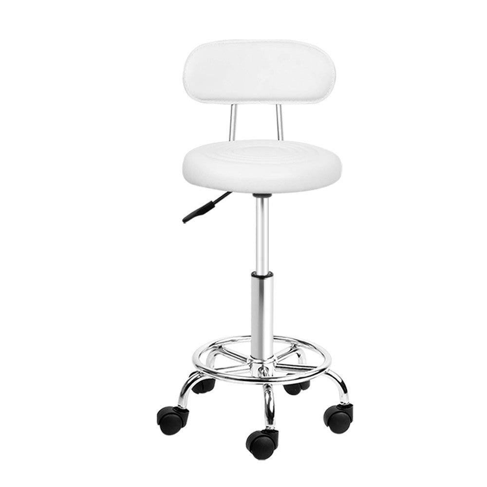 Set of 2 Salon Stool Swivel Chair Backrest White