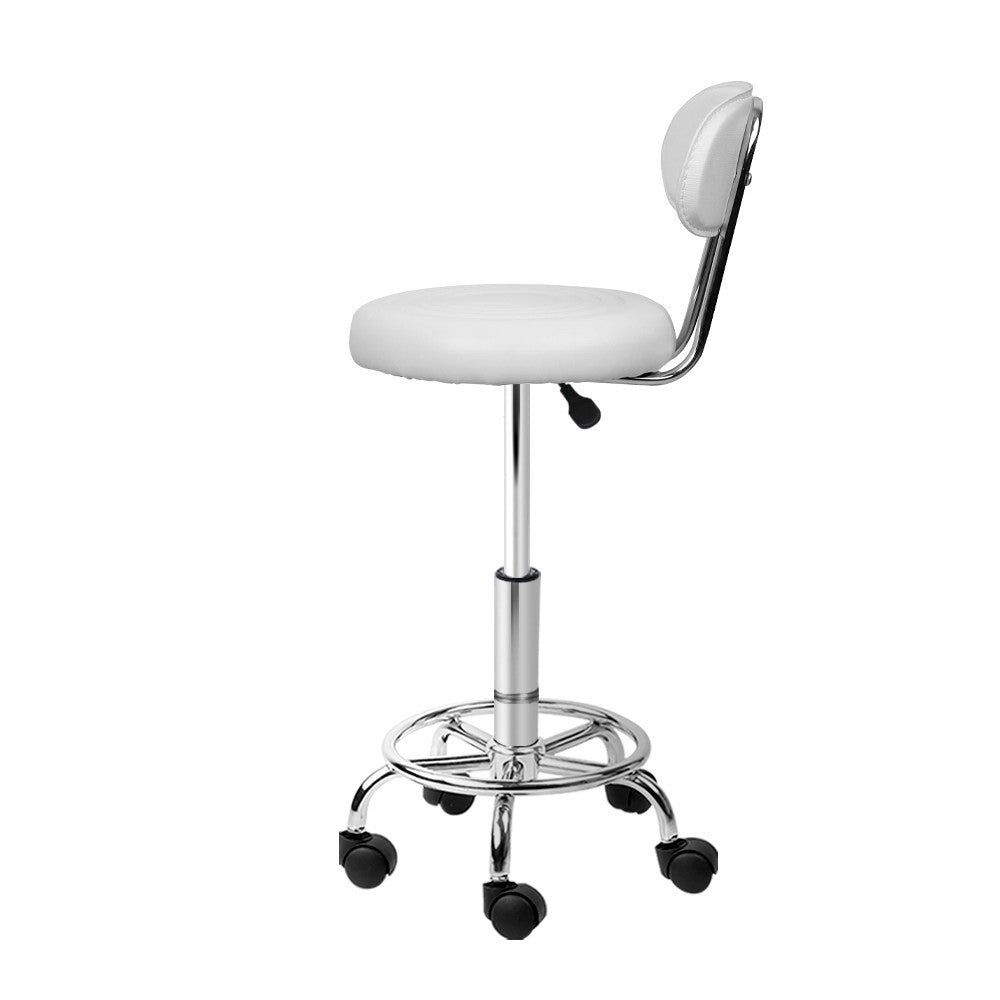 Set of 2 Salon Stool Swivel Chair Backrest White