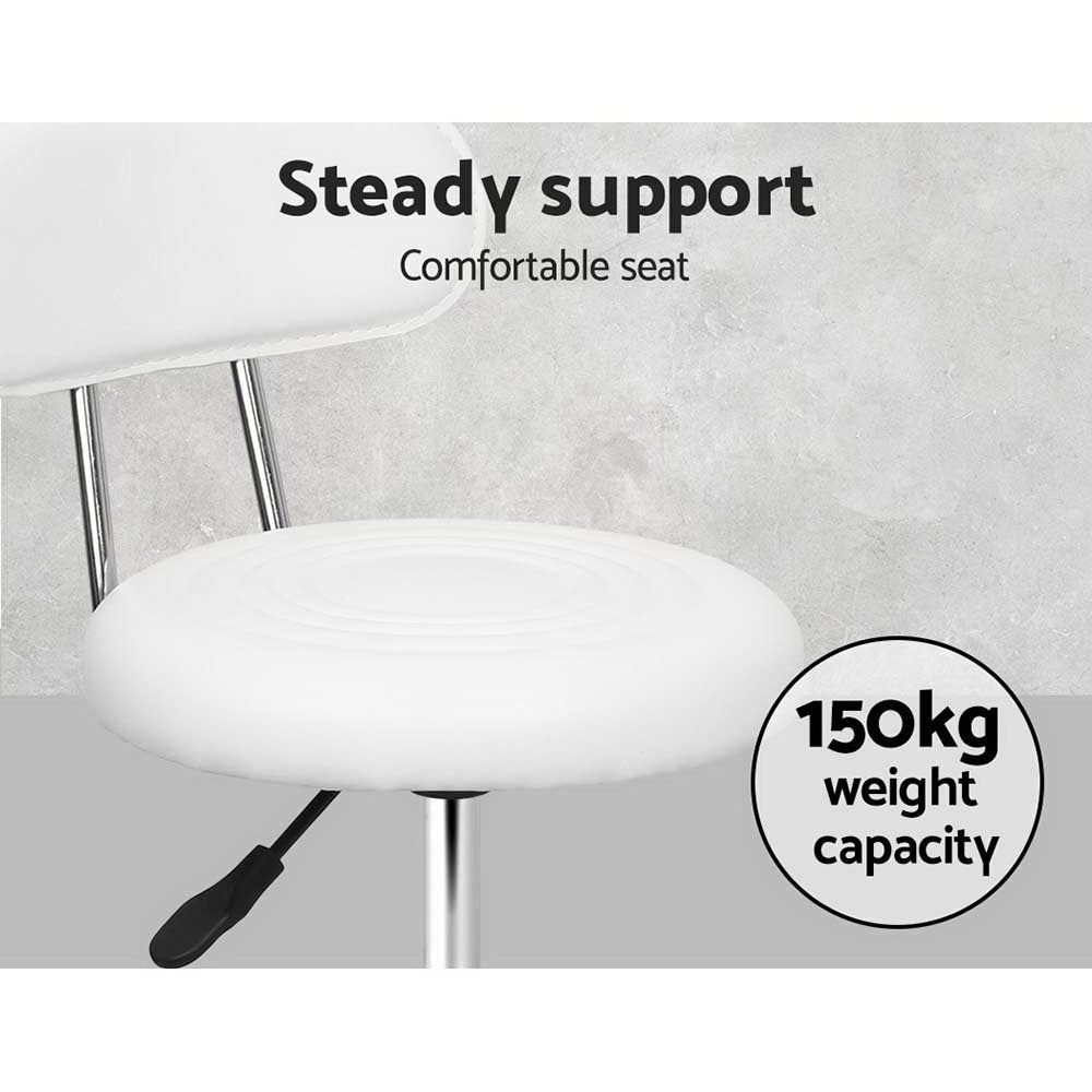 Set of 2 Salon Stool Swivel Chair Backrest White