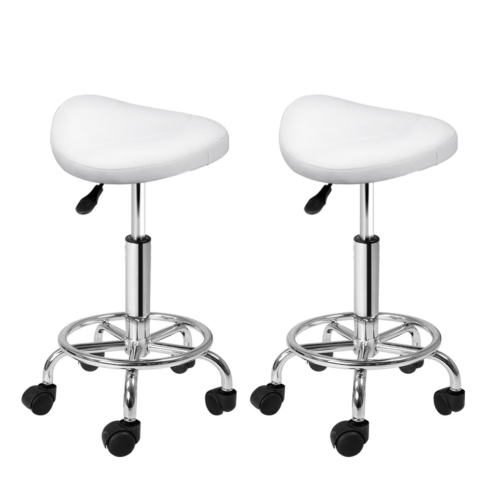 Set of 2 Salon Stool Saddle Swivel Chair White