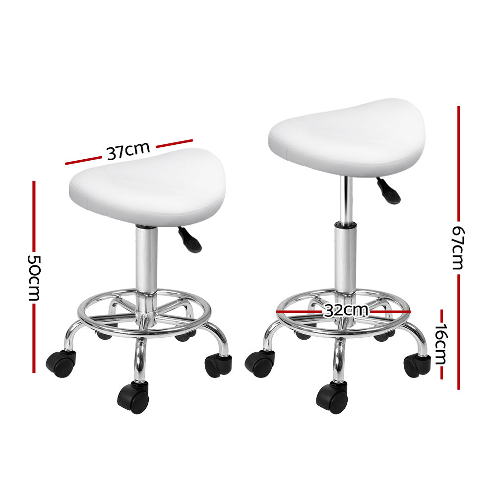 Set of 2 Salon Stool Saddle Swivel Chair White