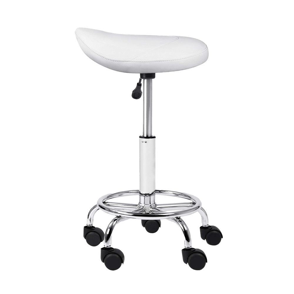 Set of 2 Salon Stool Saddle Swivel Chair White