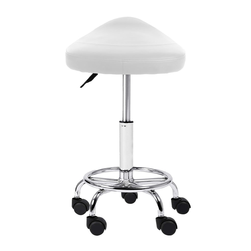 Set of 2 Salon Stool Saddle Swivel Chair White