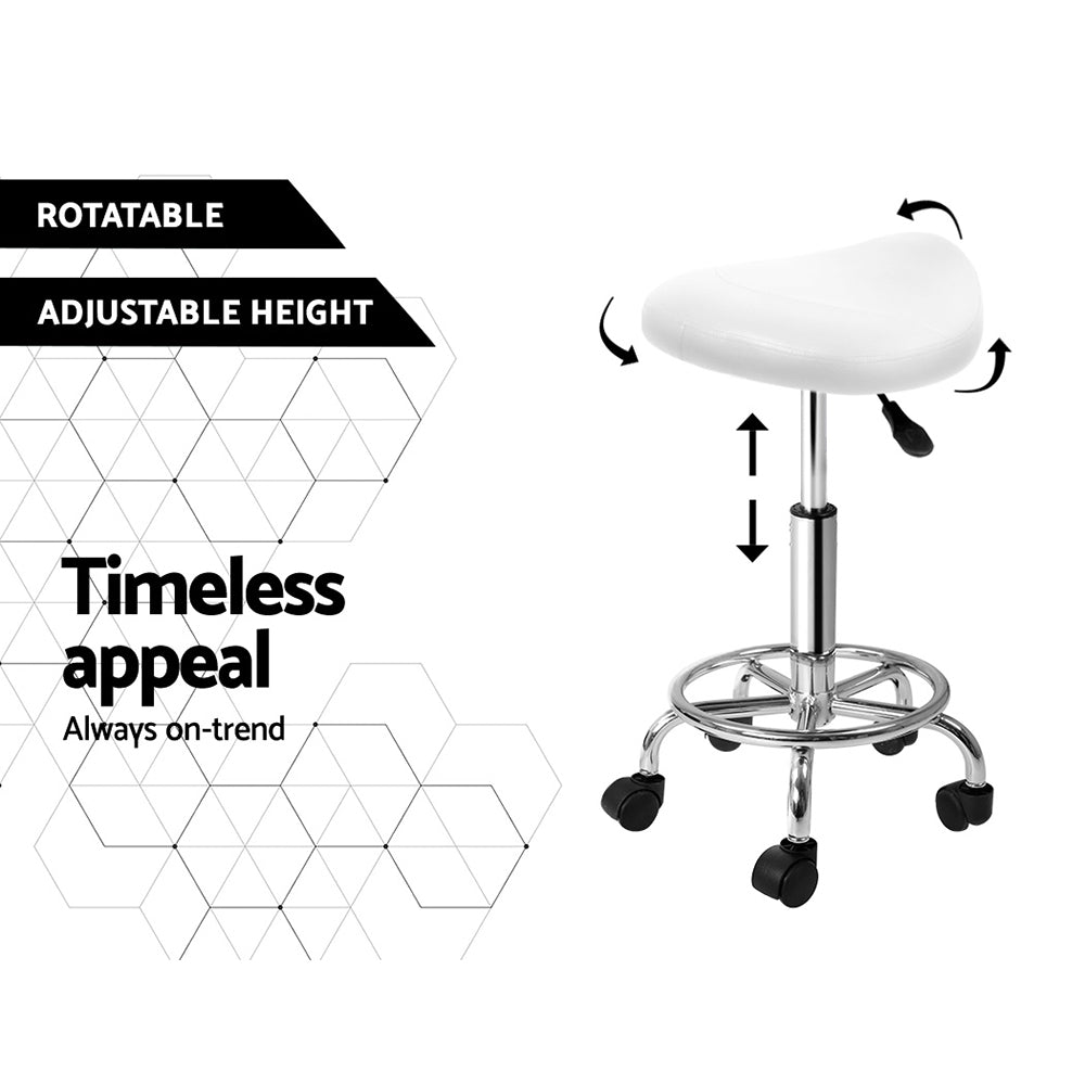 Set of 2 Salon Stool Saddle Swivel Chair White