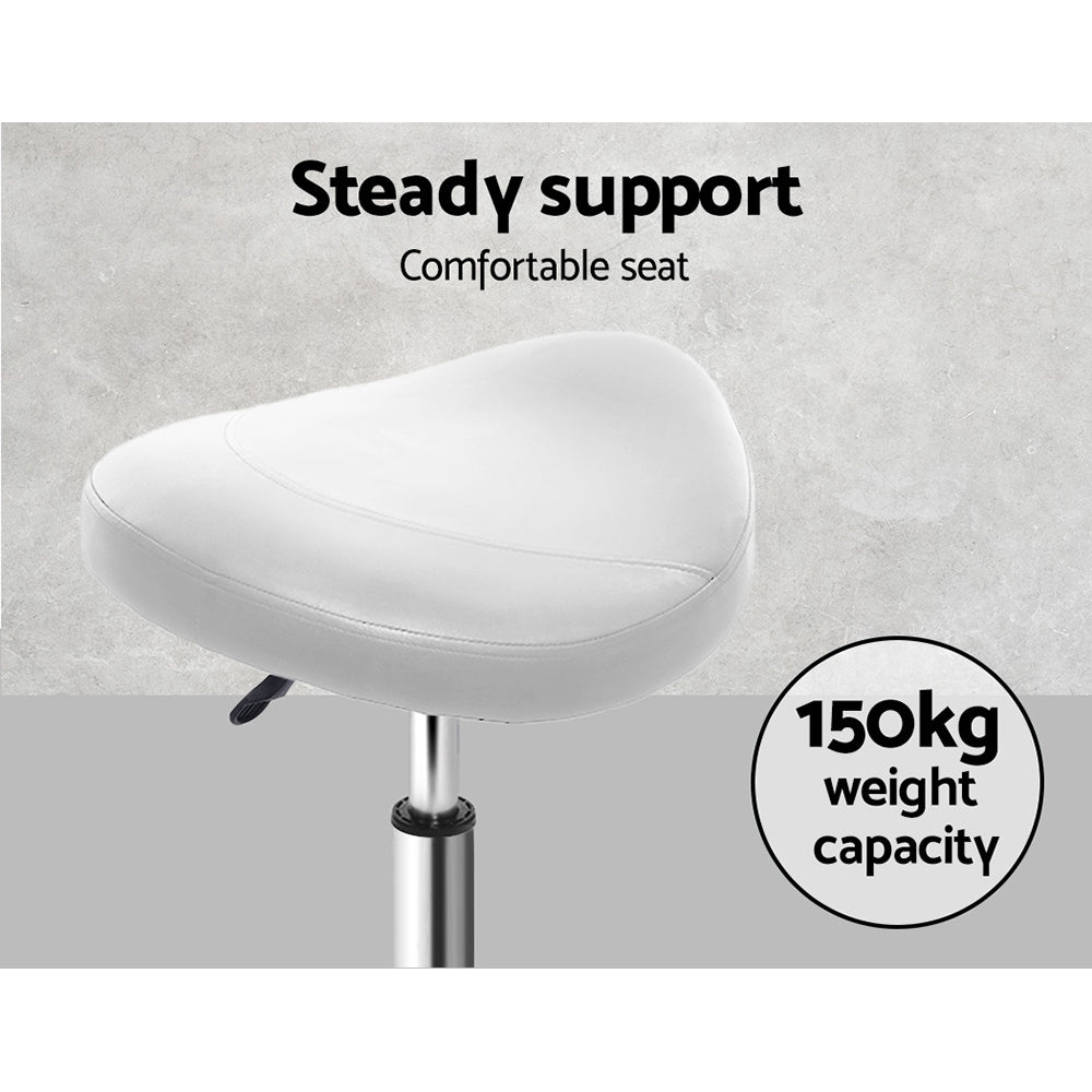 Set of 2 Salon Stool Saddle Swivel Chair White