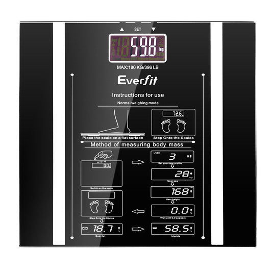 Everfit Body Fat Bathroom Scale Weighing Water Body Fat Gym 180kg