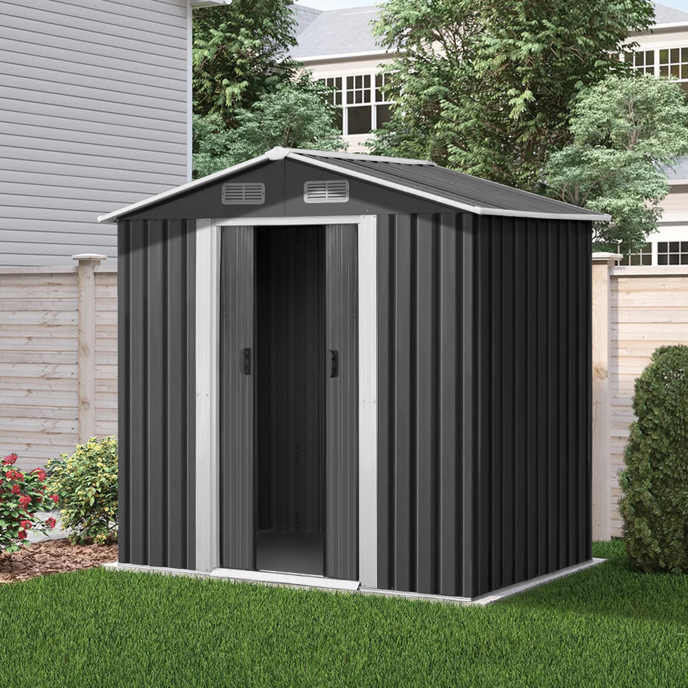 Garden Shed 1.96x1.32M Sheds Outdoor Storage Tool Workshop Metal Shelter Sliding Door