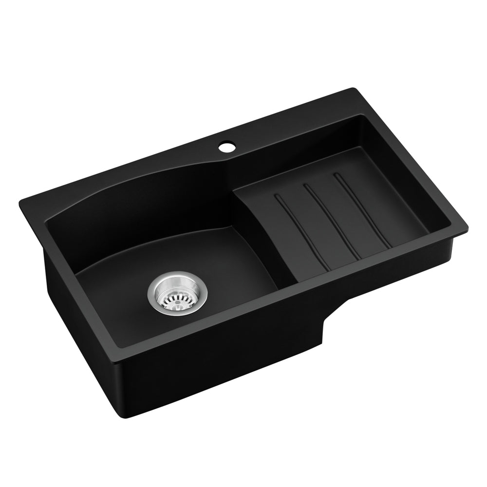 Kitchen Sink 74x45cm Granite Stone Basin Single Bowl Laundry - Black