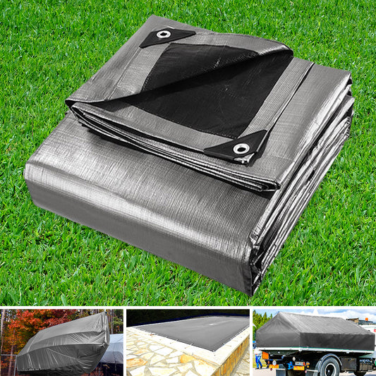 6x7.3m Tarp Camping Tarps Poly Tarpaulin Heavy Duty Cover 180gsm Silver