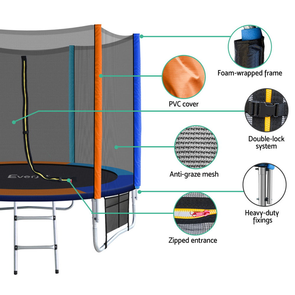 Everfit Trampoline for Kids 8FT with Ladder Enclosure Safety Net Pad Gift Round