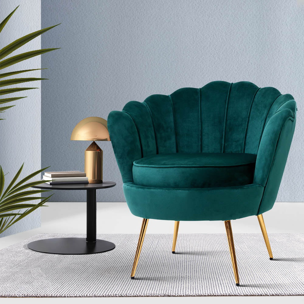 Retro Lounge Accent Chair Single Sofa Velvet Shell Back Seat Green ...