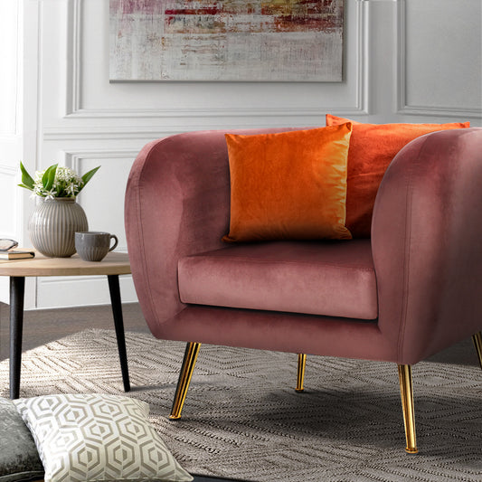 Matresha Accent Velvet Lounge Sofa Armchair - Pink