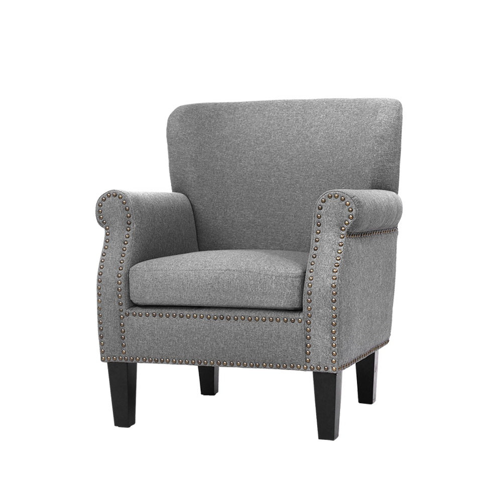 May Retro Accent Linen Fabric Lounge Armchair - Grey